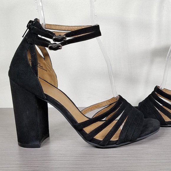 BP. Gaby Ankle Strap Sandal, Black Suede, Womens Various Sizes - Picture 7 of 10